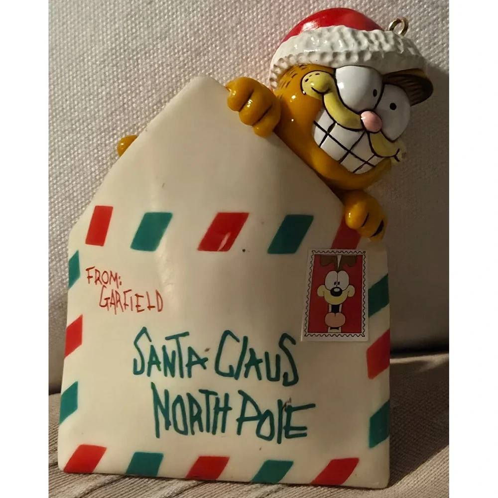 Vintage 1981 Garfield Santa Claus North‎ Pole Envelope Christmas Ornament Odie